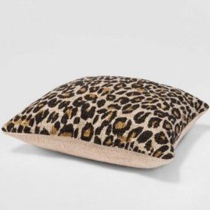 Leopard Print Square Cotton Throw Pillow Black/Tan